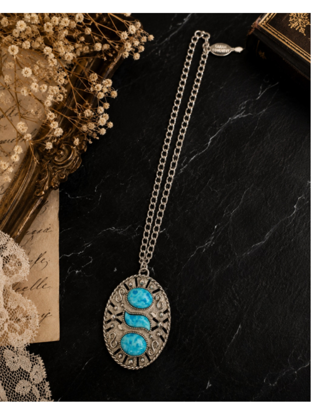 Vintage Sarah Coventry Southwestern Turquoise Tone Pendant Necklace